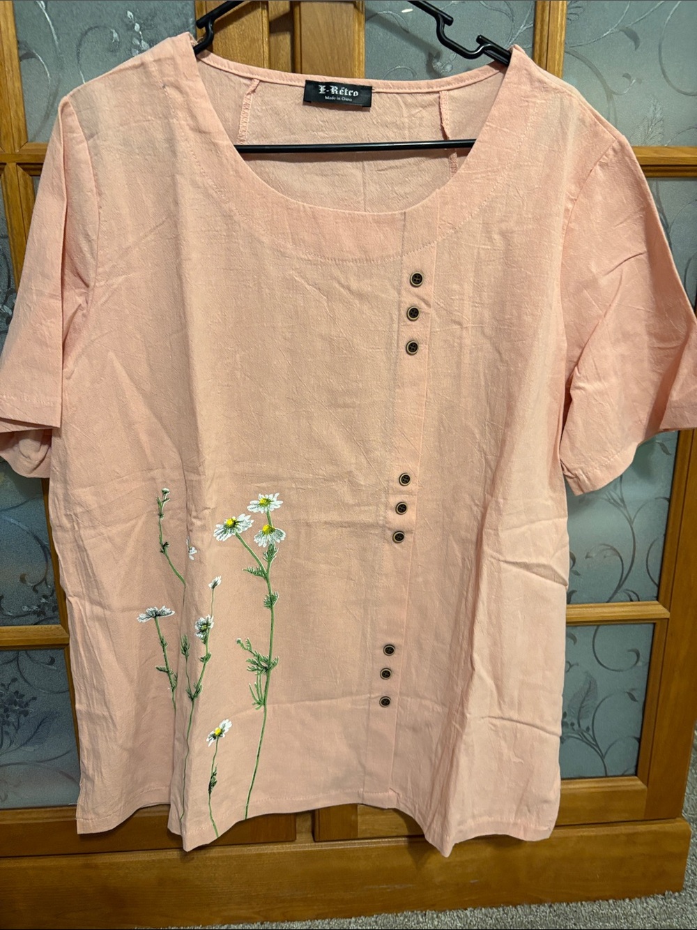 Etro Peach Short-Sleeve Floral Button Top